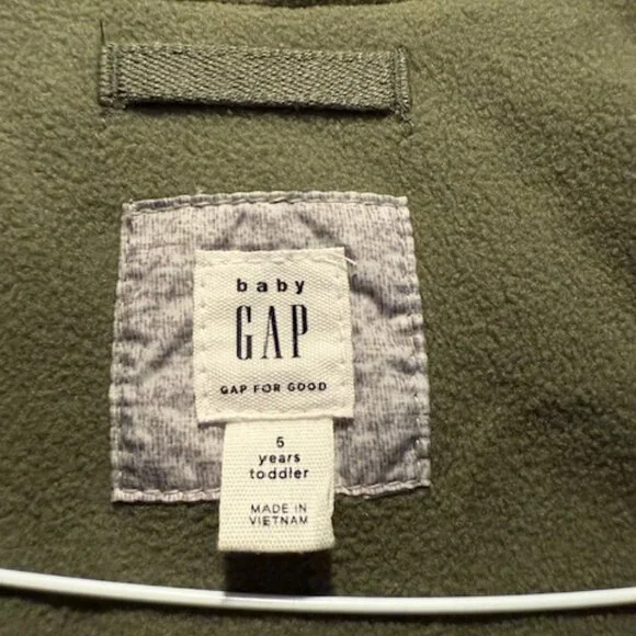 Gap Puffer Kids Warmest Jacket Style Winter Coat Heather Gray & Green Fleece 5y